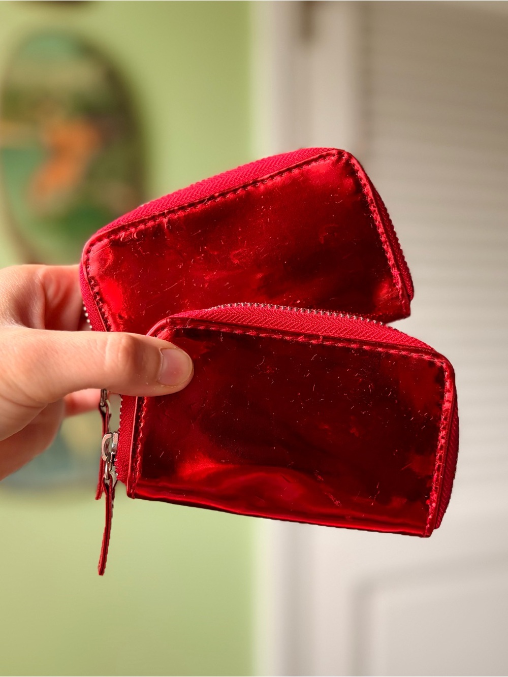Schwarzkopf Professional Mini Travel Red Metallic Zip Cosmetic Bag Set of 2